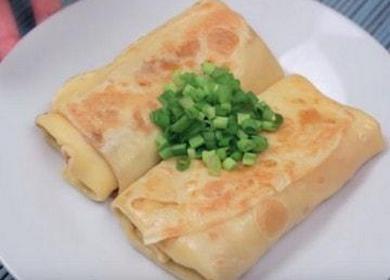 Готвене на палачинки с шунка и сирене по стъпка по стъпка рецепта със снимка.