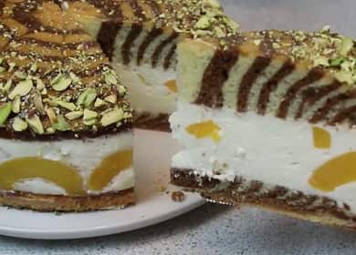 Cake Zebra: μια απλή συνταγή με μια φωτογραφία βήμα προς βήμα