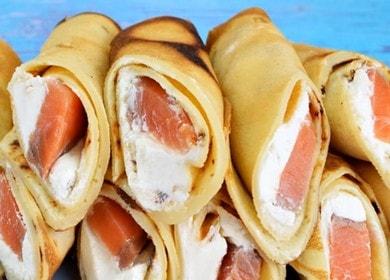 Ang mga pancakes na may salmon at cream cheese - isang mahusay na pampagana