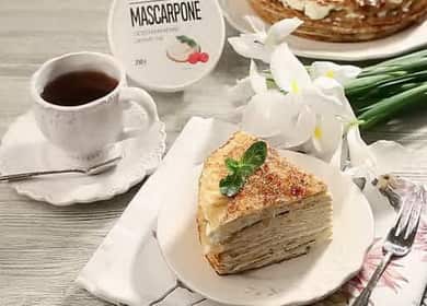 Pfannkuchen-Torte mit Mascarpone nach Schritt-für-Schritt-Rezept mit Foto