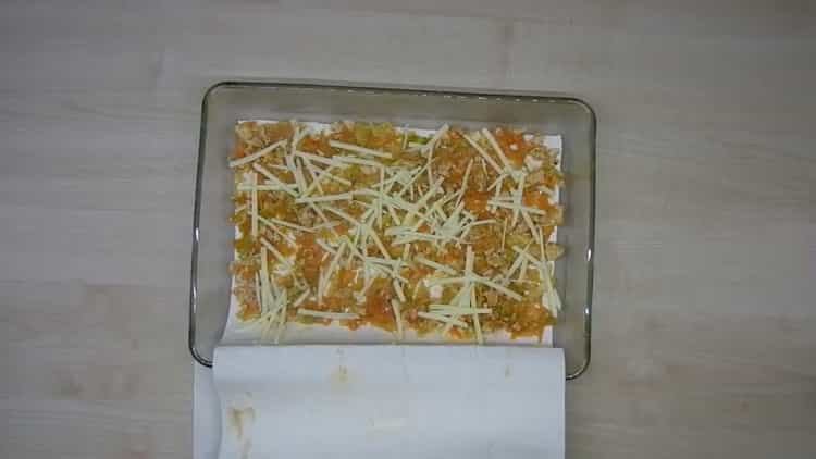 Lavash lasagna na may manok at gulay ayon sa isang hakbang-hakbang na recipe na may larawan