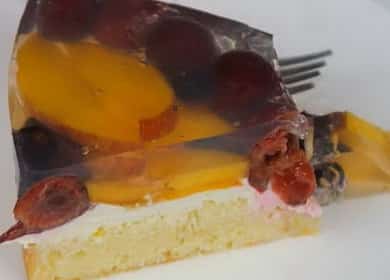 Cake na may halaya at prutas ayon sa isang hakbang-hakbang na recipe na may photo фото