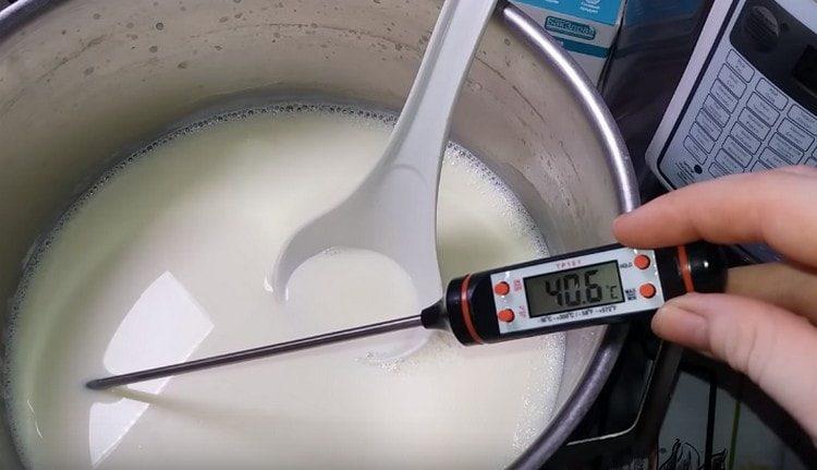 تبريد الحليب إلى درجة حرارة 40 درجة.
